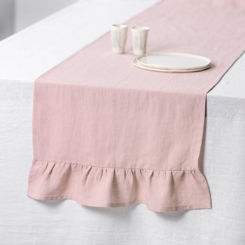 LINEN RUNNER RUFFLE TRIM | DUSTY PINK