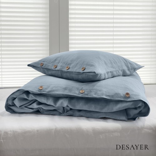LINEN BEDDING SET WITH BUTTONS | DUSTY BLUE (1)