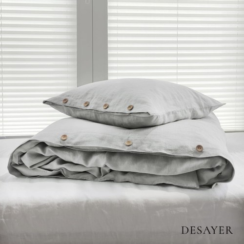 LINEN BEDDING SET WITH BUTTONS | SILVER GREY (1)