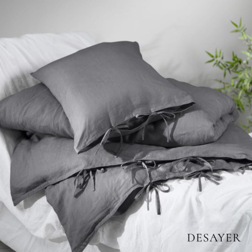 LINEN BEDDING SET WITH TIES | STEEL GREY (1)