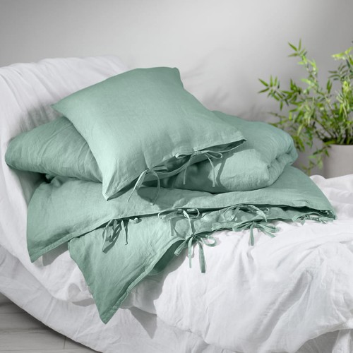 LINEN BEDDING SET WITH TIES | SAGE GREEN (1)