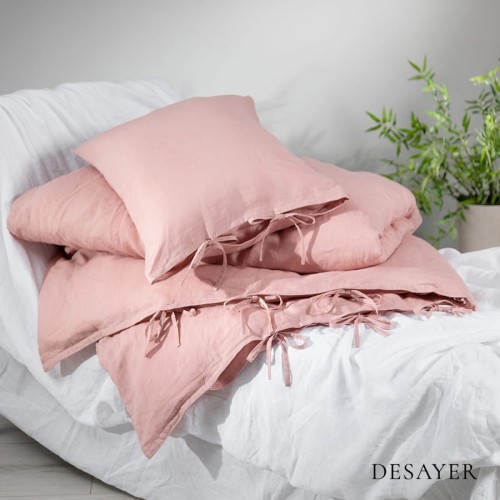 LINEN BEDDING SET WITH TIES | DUSTY PINK (1)