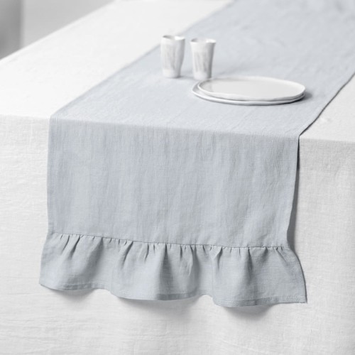 LINEN RUNNER RUFFLE TRIM | SILVER GREY (1)