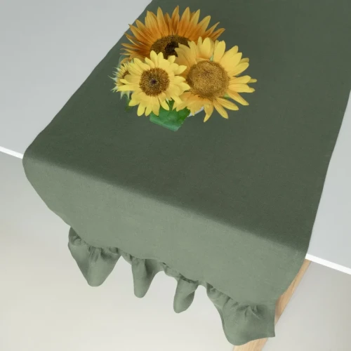 LINEN RUNNER RUFFLE TRIM | SAGE GREEN (1)