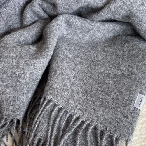 WOOL THROW WITH CASHMERE | ECRU WITH GREY (1) (1) (1) (1) (1)