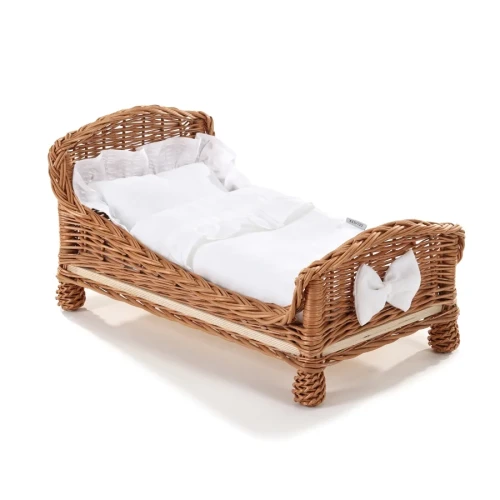 WICKER DOLL PRAM WHITE | NATURAL AND PINK LINEN (1) (1) (1) (1) (1) (1) (1)